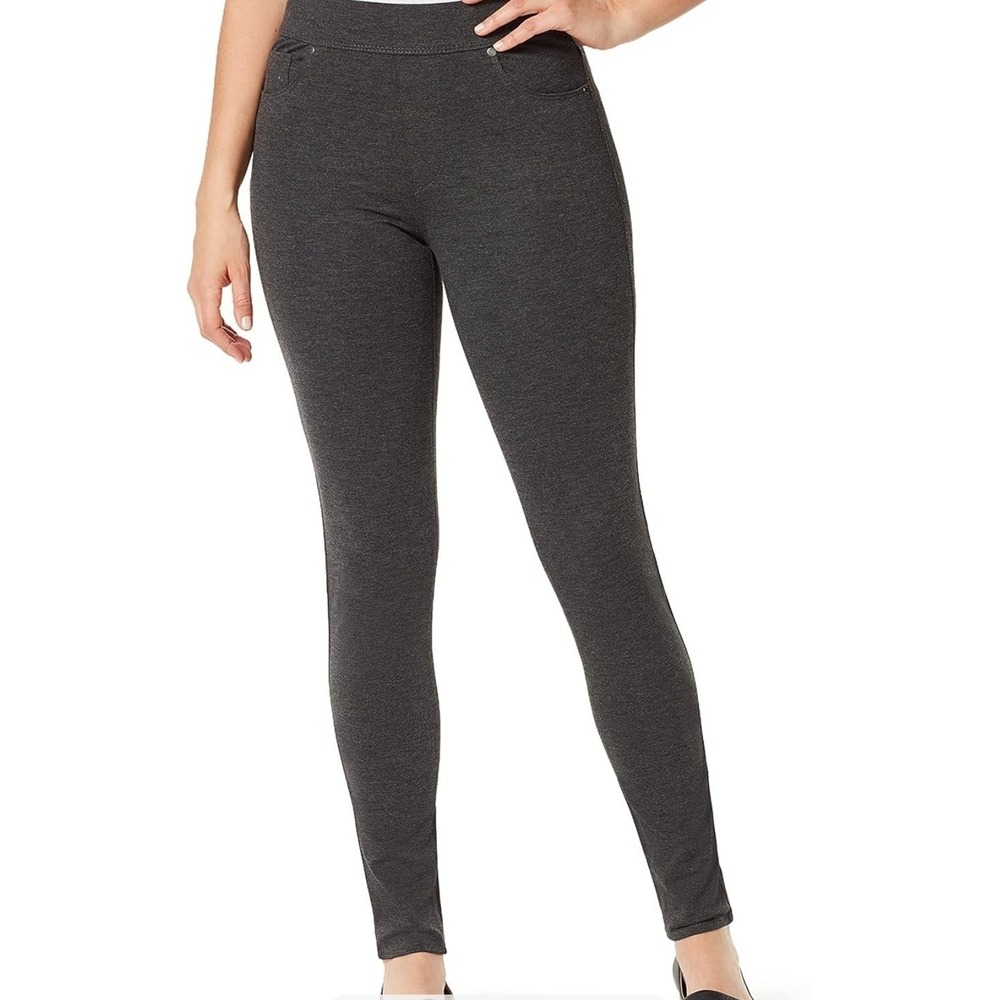 Gloria Vanderbilt Avery Pull On Slim Pants Heather Grey Performance Ponte 14 NEW